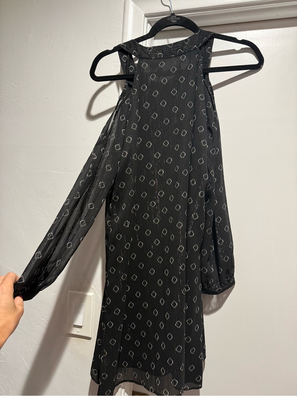 BNWT Black Cold-Shoulder Sheer Dress with Subtle Diamond Print